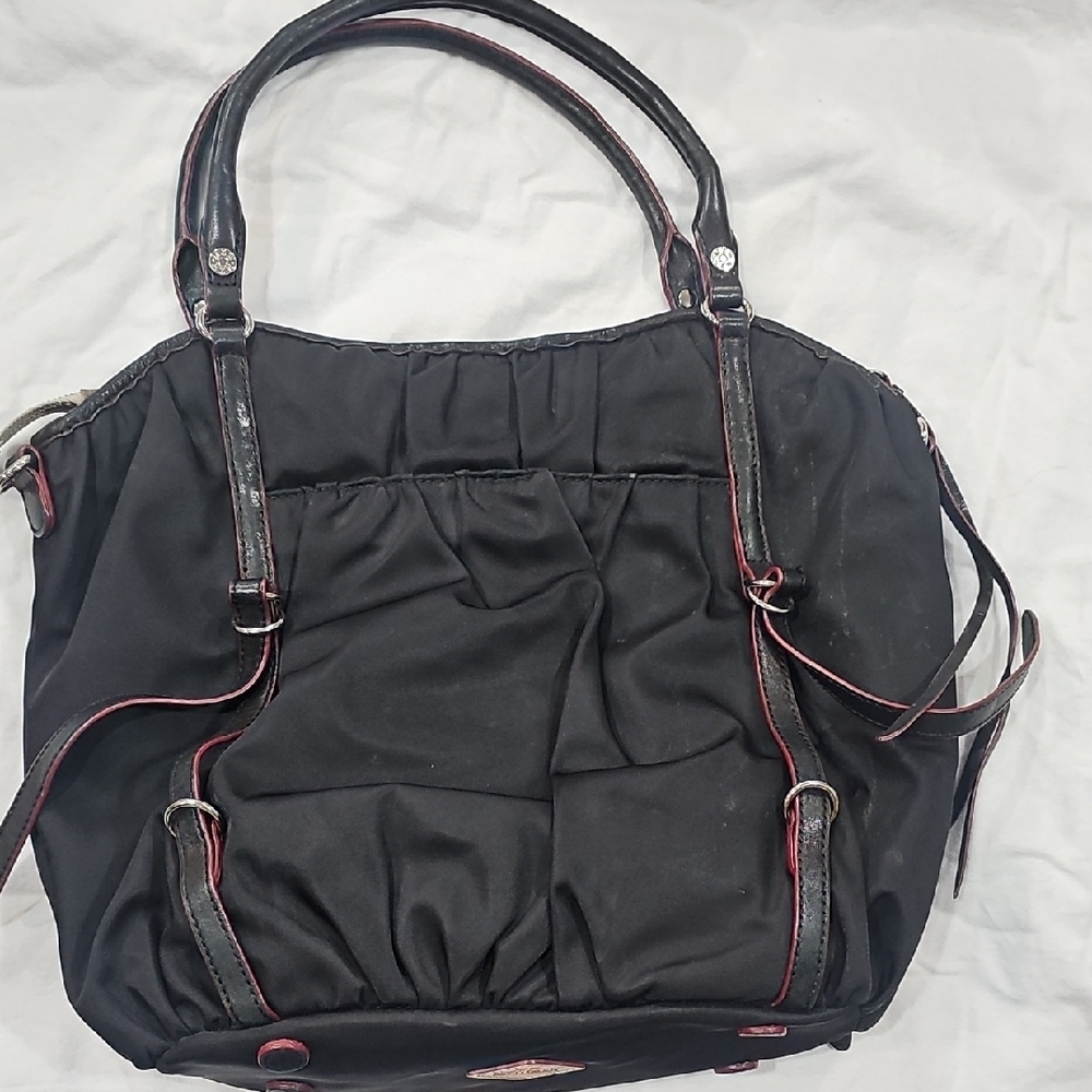 MZ Wallace Black Nylon Messenger Tote with Brown Trim - Picture 2 of 13